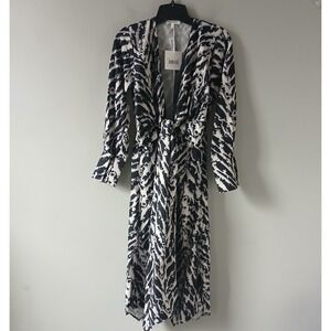 Ipponelli Women's Size Large Midi Dress Deep V-Neck Button Sleeve Striped NWT!!!